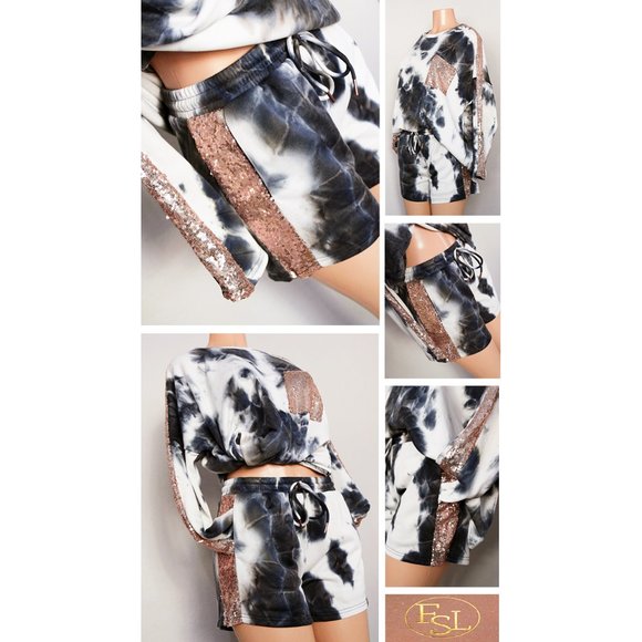 NEW Tie Dye Sequins French Terry Lounge 2pc Set - Picture 5 of 11